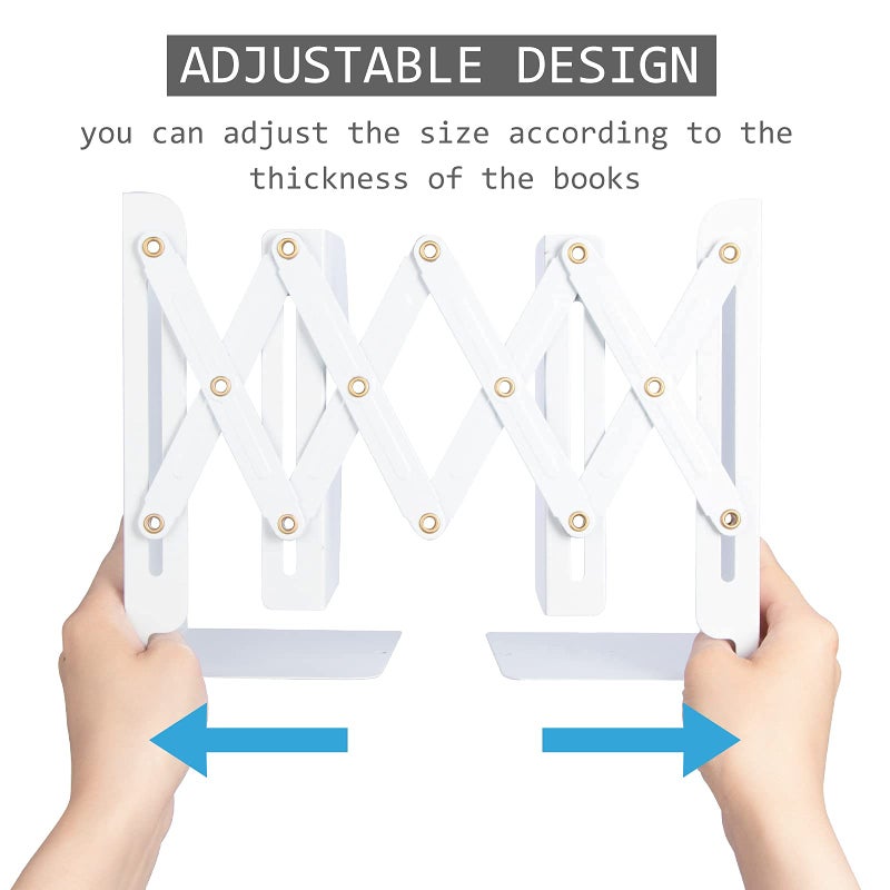 Aobopar Adjustable Book Ends, Metal Bookends for Heavy Books, Desk Book Holder for Shelves, Book Organizer for Desk, Suitable for Office, Home and School Use (White) - Image 3